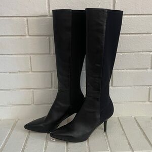VIA SPIGA Black Leather Stretch Stiletto High Heel Boots Size 8.5